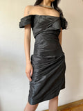 Minimalist Short Prom Dress Satin Black Off Shoulder Pleated Formal Dress Evening Dress Gala Dress HZ0319
