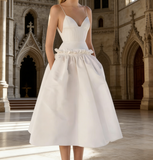 Minimalist Prom Dress White Spaghetti Straps Pleated Gala Dress Evening Dress Formal Dress HZ0319