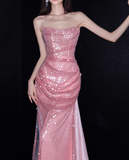 Shiny Prom Dress Strapless Pleated Gala Dress Evening Dress Formal Dress HZ0319