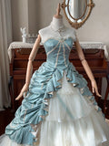 Beauty Prom Dress Strapless Pleated Tiered Tulle Ball Gown Evening Dress Quinceanera Dress HZ0319