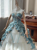 Beauty Prom Dress Strapless Pleated Tiered Tulle Ball Gown Evening Dress Quinceanera Dress HZ0319