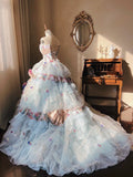 Stunning Prom Dress Strapless Tulle Pleated Quinceanera Dress Ball Gown Evening Dress HZ0319
