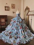 Elegant Prom Dress Strapless Print Tiered Evening Dress Quinceanera Dress Ball Gown HZ0319