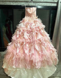 Sweet Prom Dress Strapless Pleated Tulle Evening Dress Quinceanera Dress Ball Gown HZ0319