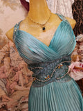 Elegant Prom Dress V-neck Backless Pleated Gala Dress Evening Dress Formal Dress HZ0319