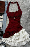Stunning Homecoming Dress Wine Red Halter Tiered Short Prom Dress Birthday Party Outfits HZ0319