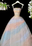 Colorful Prom Dress Strapless Pleated Tulle Evening Dress Quinceanera Dress Ball Gown HZ0319