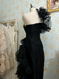 Stunning Prom Dress Black Strapless Pleated Ruffle Birthday Party Dress Evening Dress HZ0319