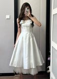 Charming Prom Dress White Strapless Pleated Gala Dress Evening Dress Cocktail Dress HZ0319