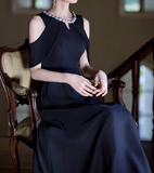 MInimalist Prom Dress Black Crew Neck Gala Dress Evening Dress Formal Dress HZ0319
