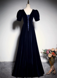 Elegant Prom Dress Dark Blue A Line V-neck Gala Dress Evening Dress Formal Dress HZ0319