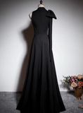 Minimalist Prom Dress Black A Line Crew Neck Pleated Gala Dress Evening Dress Formal Dress HZ0319