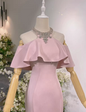 New Arrival Prom Dress Light Pink Crew Neck Mermaid Gala Dress Evening Dress Formal Dress HZ0319