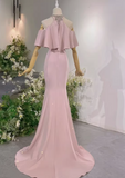 New Arrival Prom Dress Light Pink Crew Neck Mermaid Gala Dress Evening Dress Formal Dress HZ0319