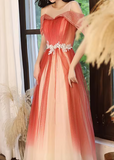 Ombre Prom Dress Crew Neck Pleated Tulle Gala Dress Evening Dress Formal Dress HZ0319