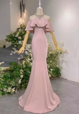 New Arrival Prom Dress Light Pink Crew Neck Mermaid Gala Dress Evening Dress Formal Dress HZ0319