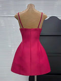 New Rose Pink Spaghetti Strap Bow Design A-line Party Dresses Homecoming Dresses, HZ0319