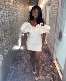 Vintage White Off-the-shoulder Satin Design Bodycon Party Dress Homecoming Dress HZ0319