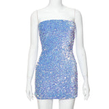 Retro Sparkling Blue Strapless Sequin Design Bodycon Party Dress Homecoming Dress HZ0319