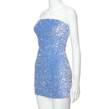 Retro Sparkling Blue Strapless Sequin Design Bodycon Party Dress Homecoming Dress HZ0319