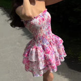 Cute Floral Strapless Design A-line Tiered Party Dress Homecoming Dress HZ0319