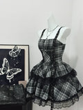 Vintage Black Plaid Design A-line Mini 15th Birthday Party Dress Tiered Homecoming Dress HZ0319