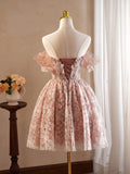 Vintage Pink 3D Flower Design A-line Off-the-shoulder Homecoming Dress , HZ0319