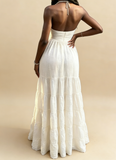 Pretty White Halter Neck A-Line Chiffon Long Party Dress Fashion Summer Dress, HZ0319