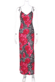 Fashion Spaghetti Straps Blue Rose Leopard Print Sheath Seaside Vacation Dress Summer Dress HZ0319