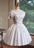 Elegant White 3D Butterflies Design A-line Off-the-shoulder Strapless Short Homecoming Dress, HZ0319