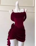 Vintage Burgundy Spaghetti Strap Sheath Party Dresses Homecoming Dresses, HZ0319