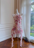 Sweet Floral Ruffled Hem Design A-line Halter Party Dresses Homecoming Dresses, HZ0319