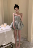 Cute Fashion Gray Spaghetti Strap Design A-line Satin Party Dress Homecoming Dress, HZ0319