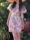 Colorful Applique Design A-line Short-sleeved Party Dress Homecoming Dresses HZ0319