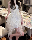 Vintage White Lace V-neck A-line Tulle Short Party Dress Homecoming Dresses HZ0319