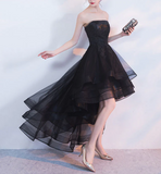 Vintage Black Strapless Ruffled Hem Design A-line Tulle Party Dress Homecoming Dress HZ0319