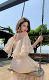 Vintage Ivory Strapless Ruffled Hem Design Elegant Beach Holiday A-Line Summer Dress HZ0319