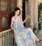 Vintage Floral Spaghetti Strap Design Elegant Beach Holiday Sleeveless Summer Dress HZ0319