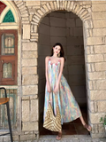 Vintage Floral Spaghetti Strap Design Elegant Beach Holiday Sleeveless Summer Dress HZ0319