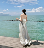 Vintage Ivory Strapless Ruffled Hem Design Elegant Beach Holiday A-Line Sleeveless Summer Dress HZ0319