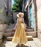 Vintage Yellow Bohemian Style Design Elegant Beach Holiday A-Line Sleeveless Halter Dress Summer Dress Party Dress HZ0319