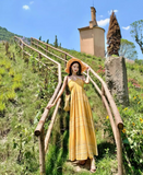 Vintage Yellow Bohemian Style Design Elegant Beach Holiday A-Line Sleeveless Halter Dress Summer Dress Party Dress HZ0319