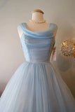 Retro Light Blue Tulle Design A-line Chiffon Party Dress Homecoming Dress Prom Dress Bridesmaid Dress HZ0319