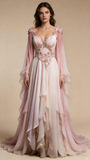 Retro Ombre Pink A-Line Chiffon Long Formal Prom Dress Evening Gown, HZ0319
