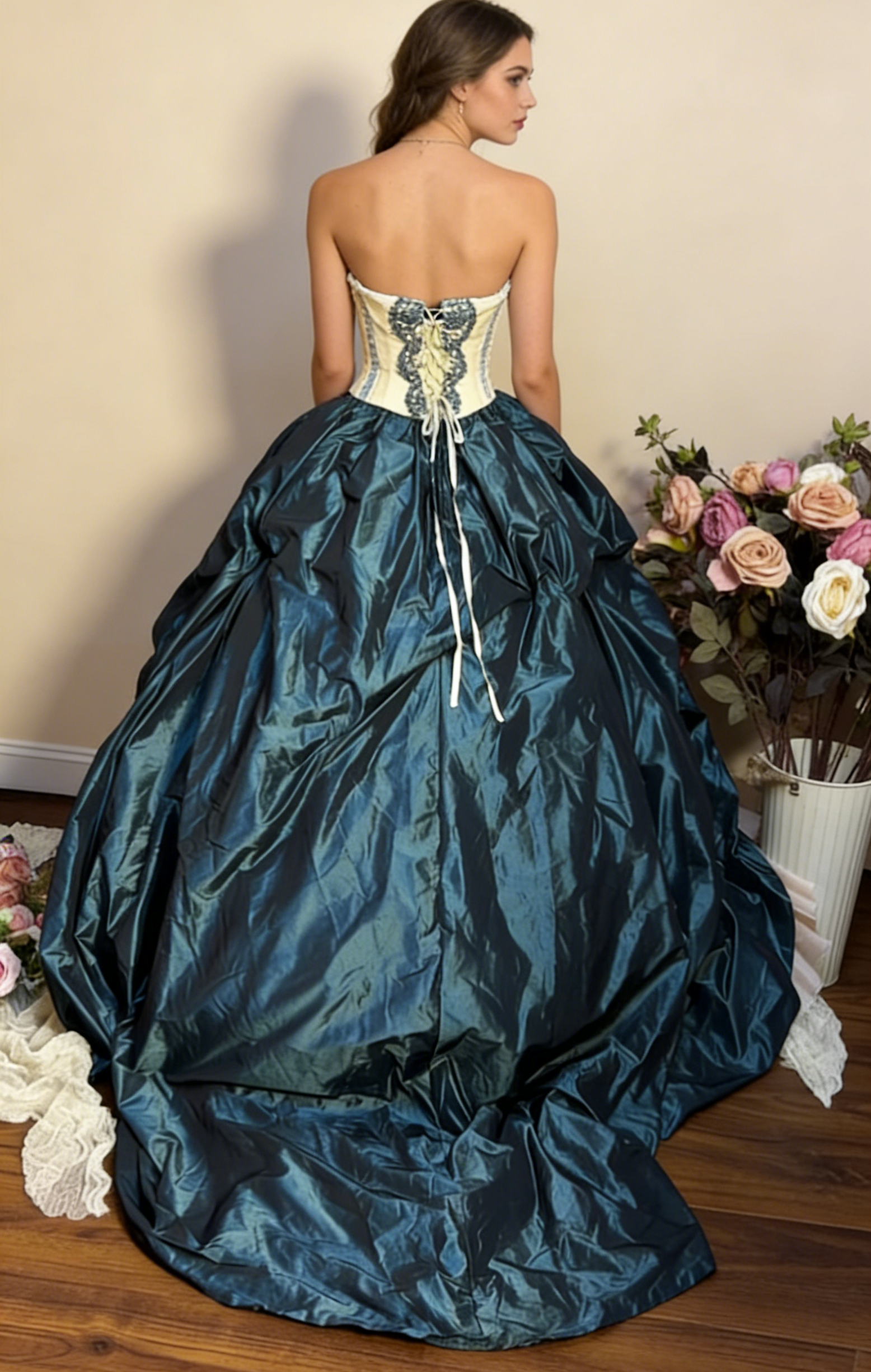 Retro Teal Sweetheart A-Line Satin Quinceanera Dress Birthday Ball Gown, HZ0319