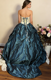 Retro Teal Sweetheart A-Line Satin Quinceanera Dress Birthday Ball Gown, HZ0319