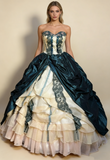 Retro Teal Sweetheart A-Line Satin Quinceanera Dress Birthday Ball Gown, HZ0319