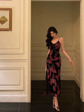 Vintage Spaghetti Strap V-neck Floral Butterfly Design Elegant Sheath Chiffon Evening Dress Prom Dress HZ0319