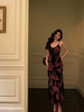 Vintage Spaghetti Strap V-neck Floral Butterfly Design Elegant Sheath Chiffon Evening Dress Prom Dress HZ0319