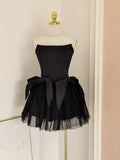 Retro Black A-line Strapless Lace-up Homecoming Dresses Short Satin 16th Birthday Dress HZ0319